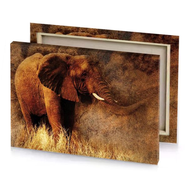 an elephant standing in a field of tall grass bistre canvas - Image 4
