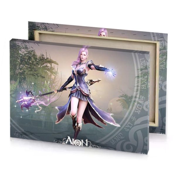 an image of a woman with sword and dragon silver canvas - Image 4