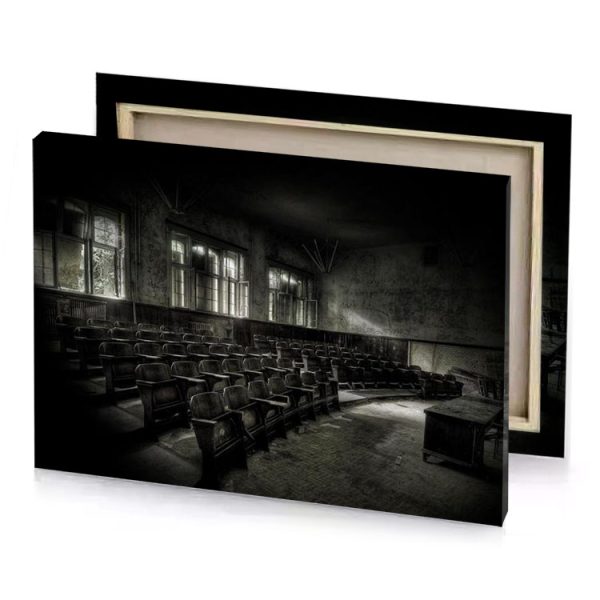 an old classroom with chairs and a window bistre canvas - Image 4