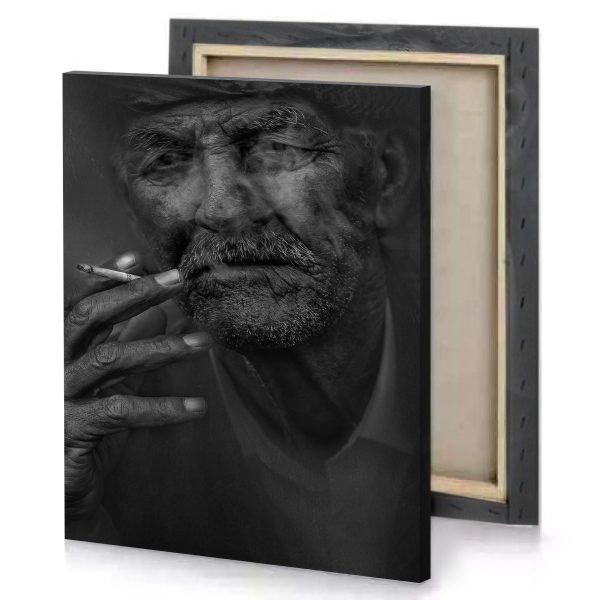 an old man smoking a cigarette charcoal canvas - Image 4