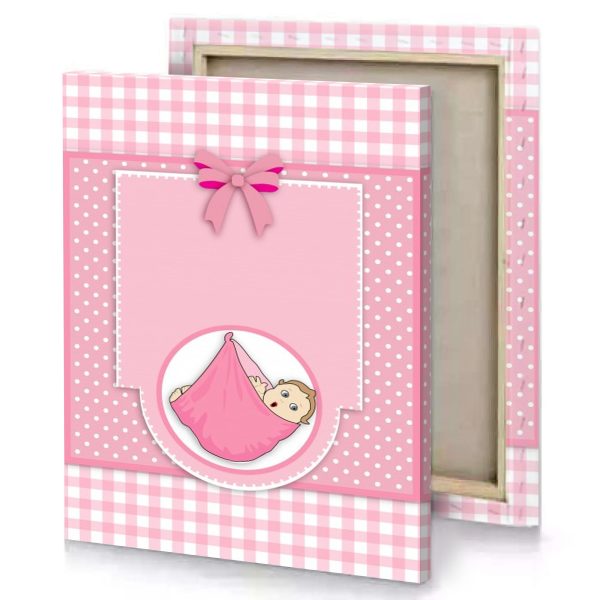 baby girl card with pink background and bow canvas - Image 4