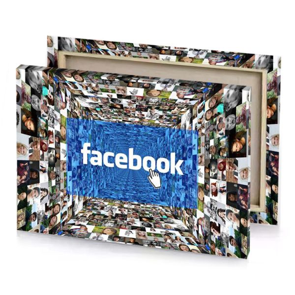 facebook s logo surrounded by many photos steel blue canvas - Image 4