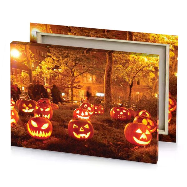 halloween pumpkins in the grass at night chocolate canvas - Image 4