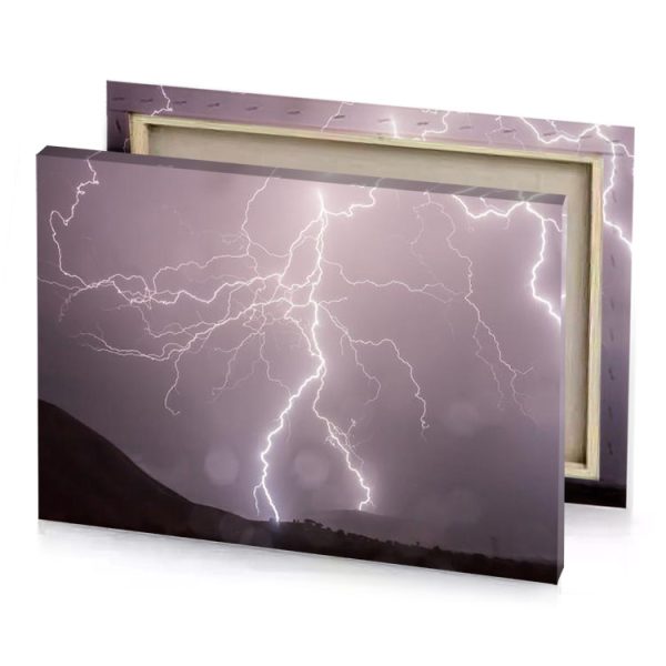 lightning strikes over the mountains in night rose quartz canvas - Image 4