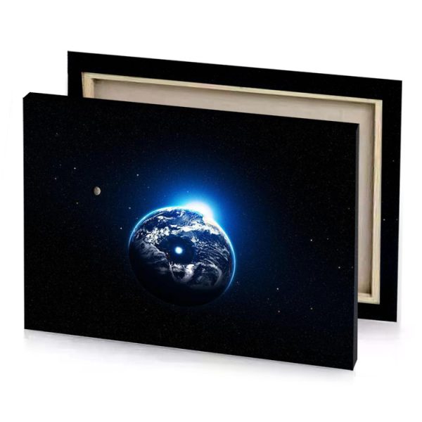 the earth in space with a bright blue light shining prussian canvas - Image 4