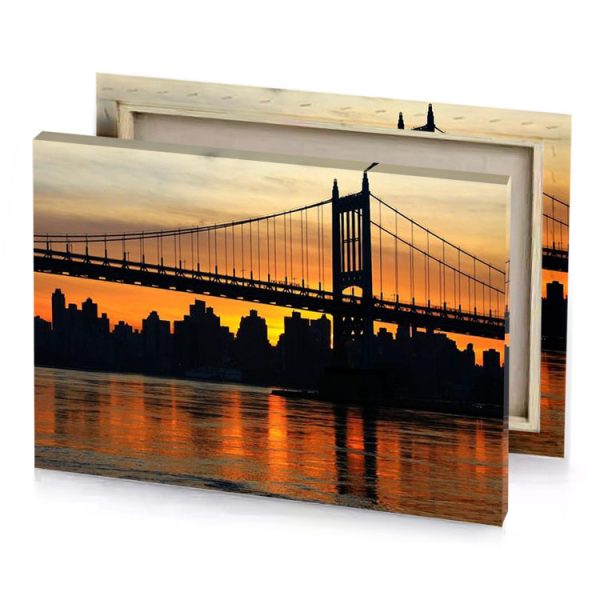 the manhattan bridge at sunset carrot orange canvas - Image 4