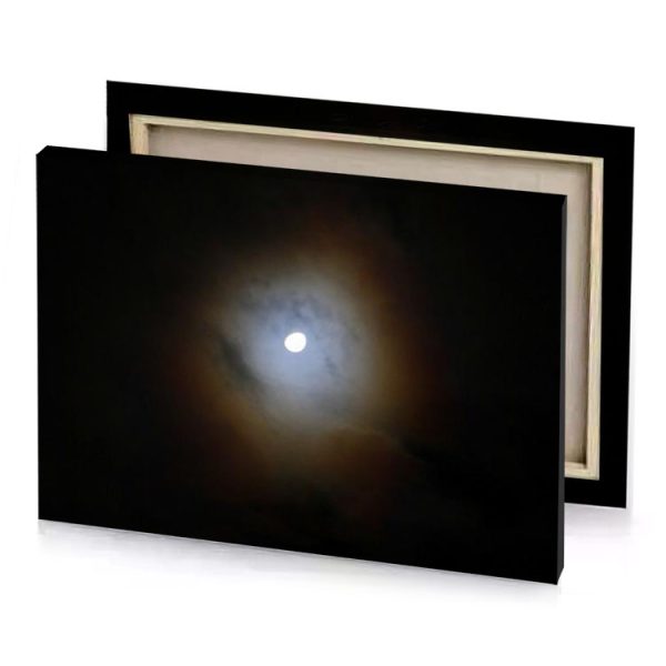 the moon is seen through clouds in this image taken bistre canvas - Image 4