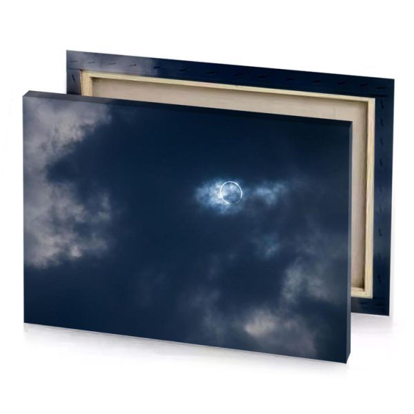 the moon is seen through clouds in this photo taken prussian blue canvas - Image 4