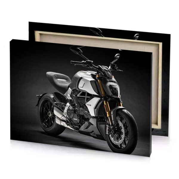 the motorcycle is white and black with gold accents taupe canvas - Image 4