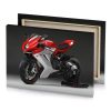 the red and white motorcycle is parked in a studio brown canvas - Image 4