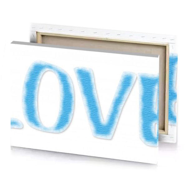 the word love written in blue water jeans canvas - Image 4