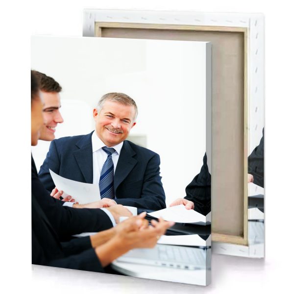 three men sitting at a table white smoke canvas - Image 4