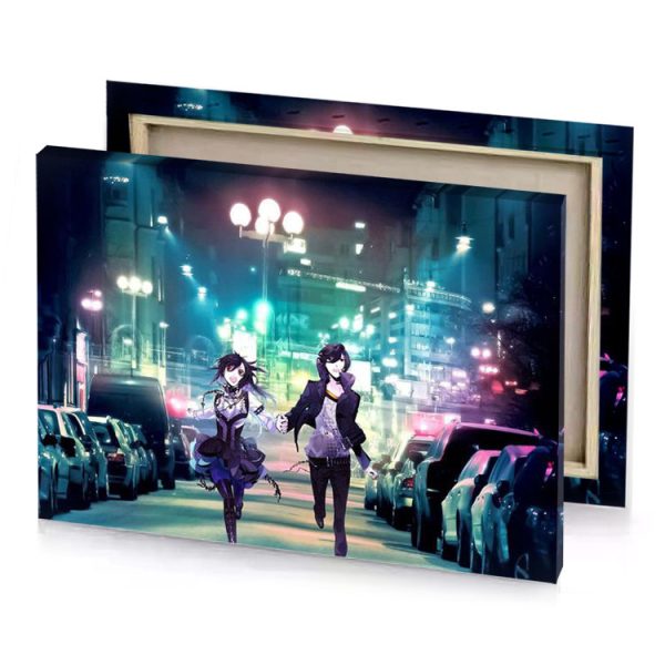 two anime girls walking down the street at night verdigris canvas - Image 4