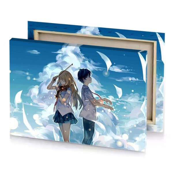 two anime girls walking through a cloud filled sky gray canvas - Image 4
