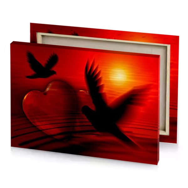 two birds flying in the air international orange canvas - Image 4