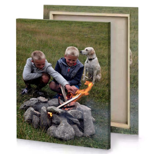 two boys sitting on a rock dark olive green canvas - Image 4