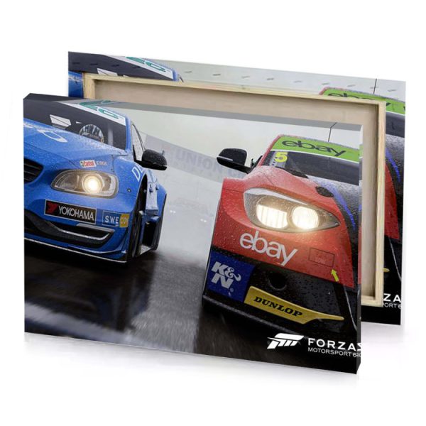 two cars racing on a wet track silver canvas - Image 4