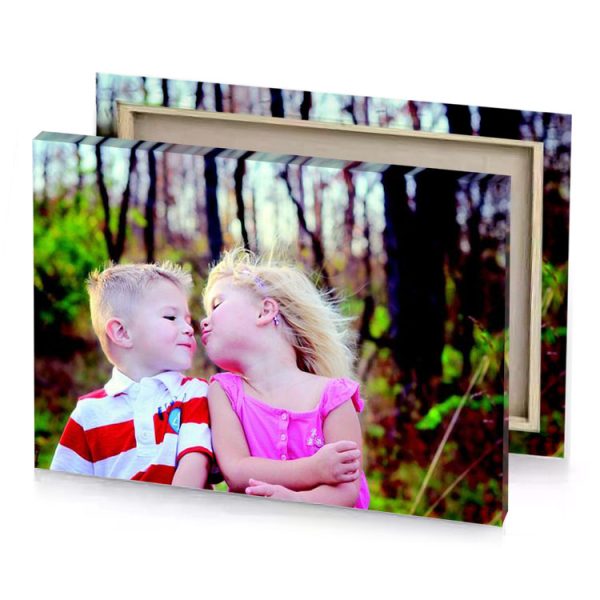 two children are kissing in the woods smoky black canvas - Image 4