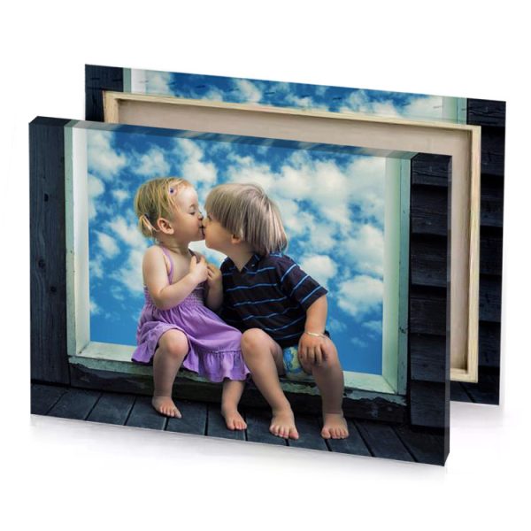 two children sitting on a wooden floor smoky black canvas - Image 4