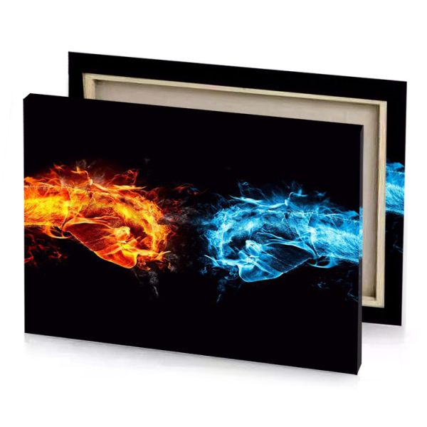 two different colored fire flames on black background mahogany canvas - Image 4