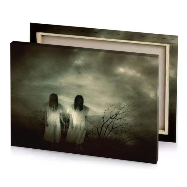 two ghostly people standing in the dark woods sea green canvas - Image 4