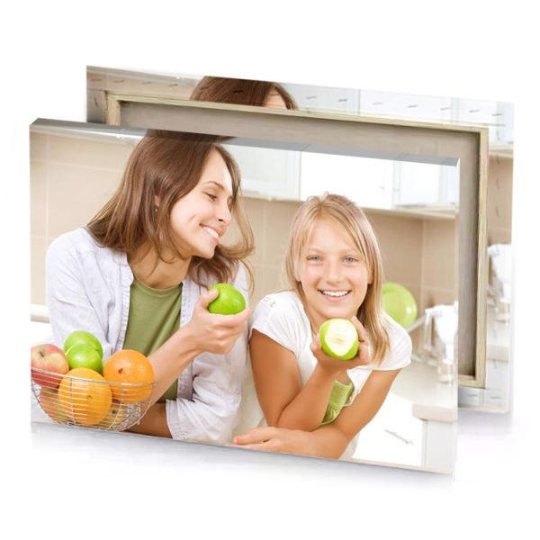 two girls are holding apples and oranges linen canvas - Image 4