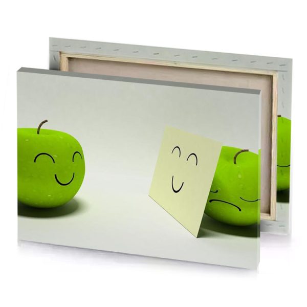 two green apples with faces and a note gainsboro canvas - Image 4