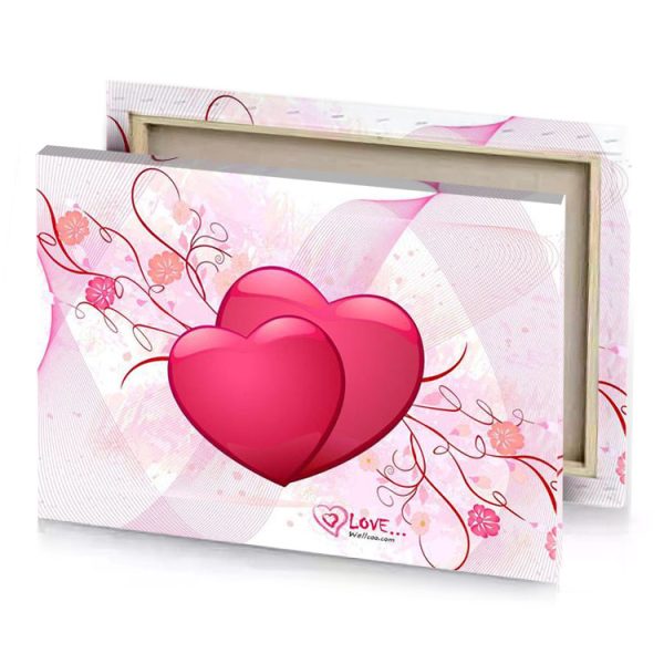 two hearts on a pink background with florals razzmatazz canvas - Image 4