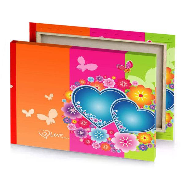 two hearts with butterflies and flowers on a colorful background tomato canvas - Image 4