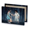 two little girls standing in front of a wooden fence smoky black canvas - Image 4
