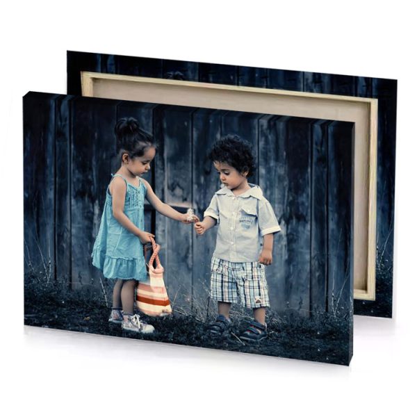 two little girls standing in front of a wooden fence smoky black canvas - Image 4