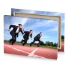 two men in suits running on a track light pink canvas - Image 4