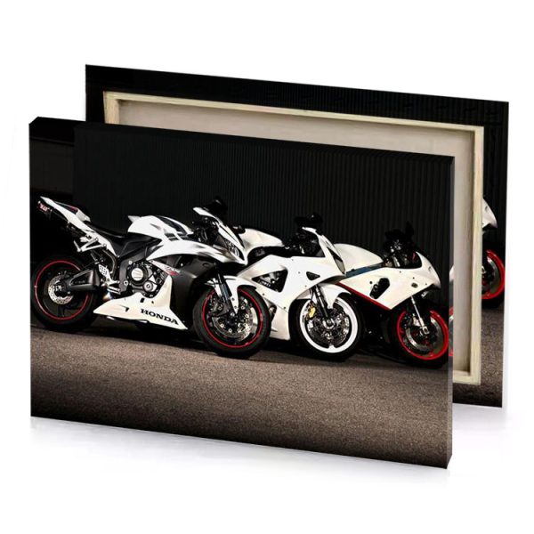 two motorcycles parked in a parking lot linen canvas - Image 4