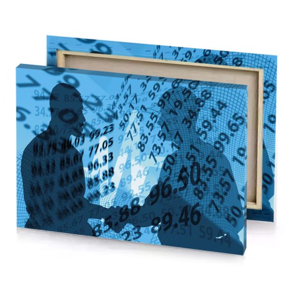 two people shaking hands with numbers in the background baby blue canvas - Image 4
