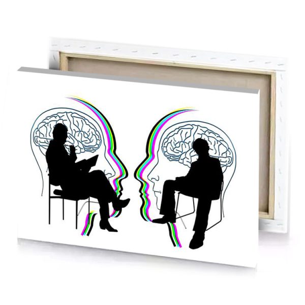two people sitting in chairs with their heads the same fuchsia canvas - Image 4