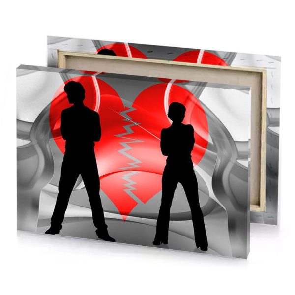 two people standing in front of a broken heart lust canvas - Image 4