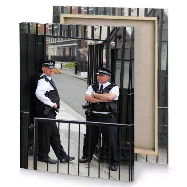 two police officers standing on a sidewalk smoky black canvas - Image 4