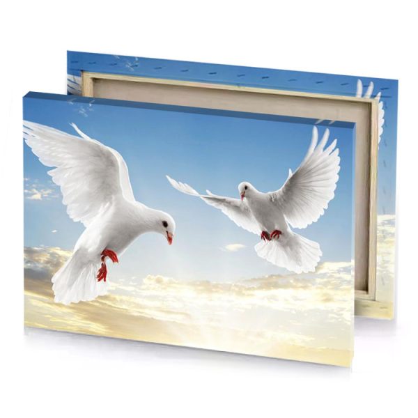 two white doves flying in the sky platinum canvas - Image 4