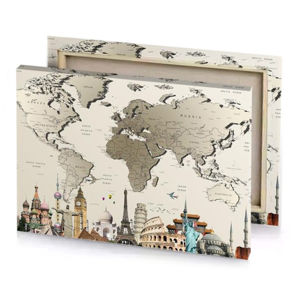 world map with famous places canvas - Image 4