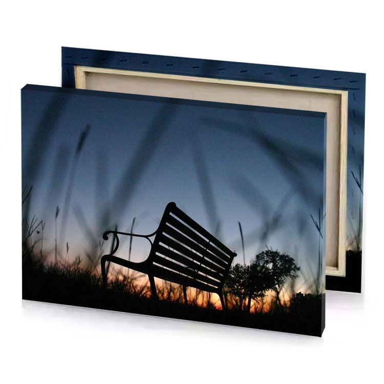 a bench in the grass slate gray canvas