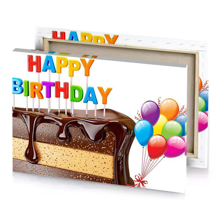 a birthday cake with balloons and happy candle bistre canvas
