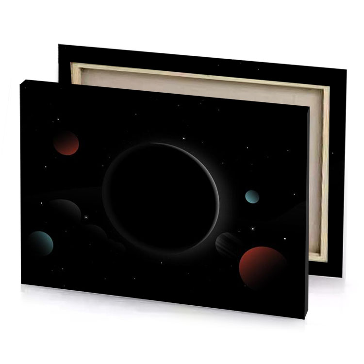 a black hole in the sky with planets smoky canvas