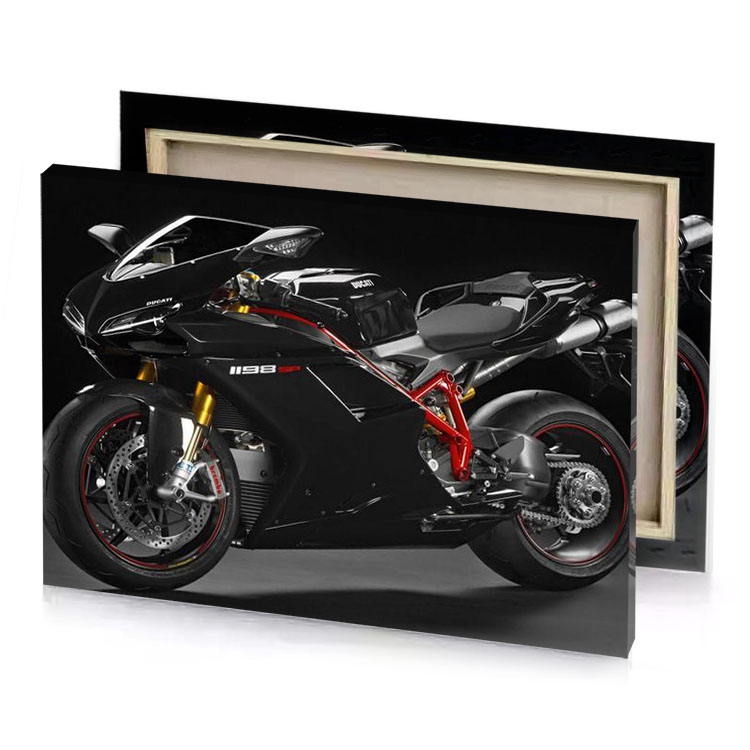 a black motorcycle with red rims and background smoky canvas