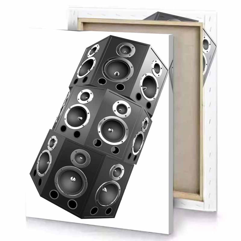 a black speaker with speakers on it taupe canvas