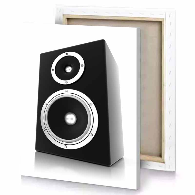 a black speaker with white background smoky canvas