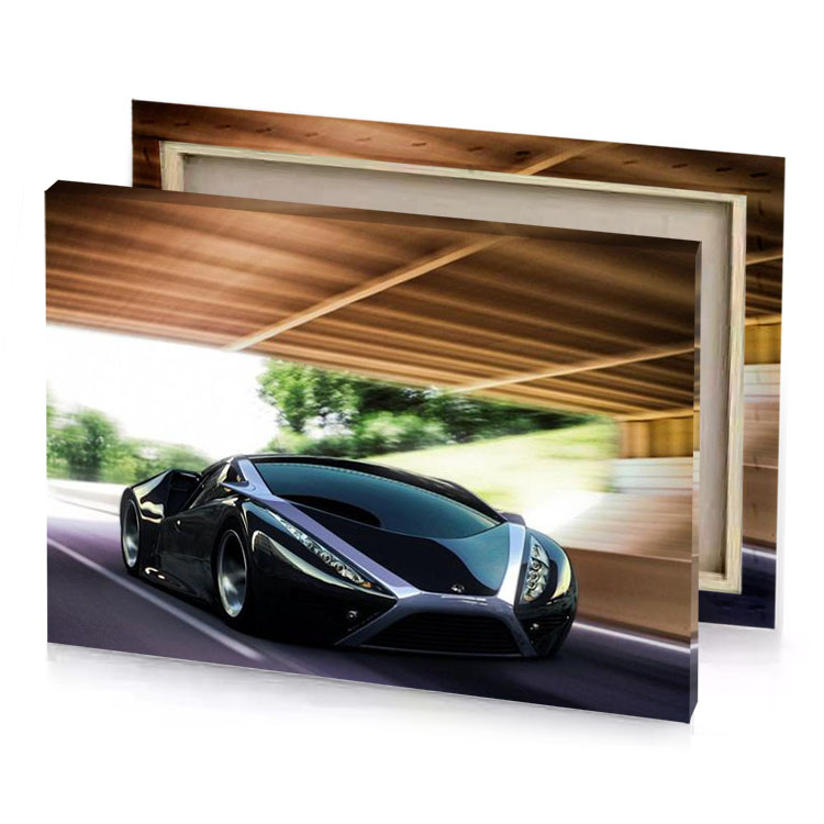 a black sports car driving down road copper canvas