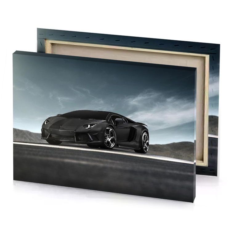 a black sports car is parked on road smoky canvas