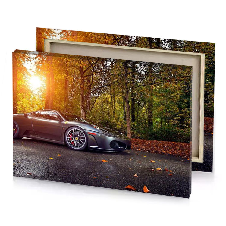 a black sports car parked on road in the woods sepia canvas