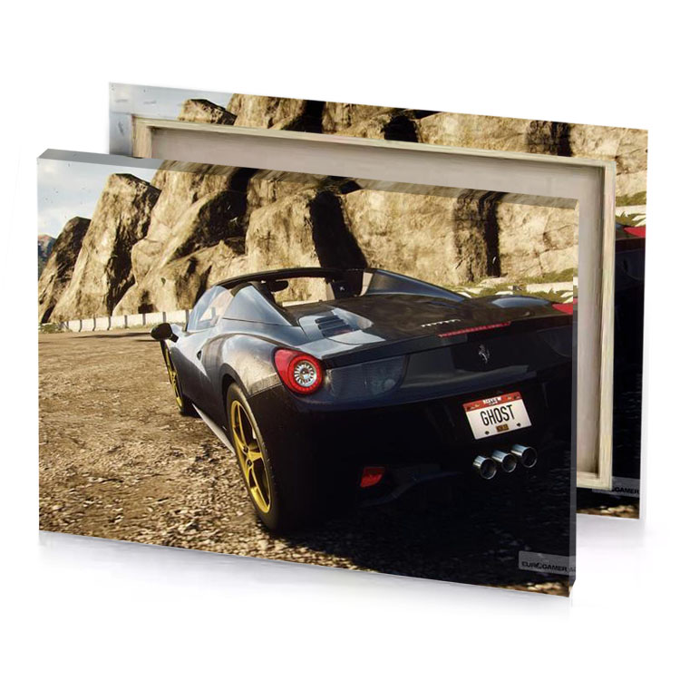 a black sports car parked on rocky road smoky canvas