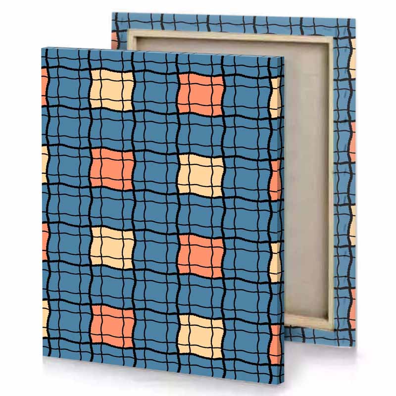 a blue and orange pattern with squares slate gray canvas